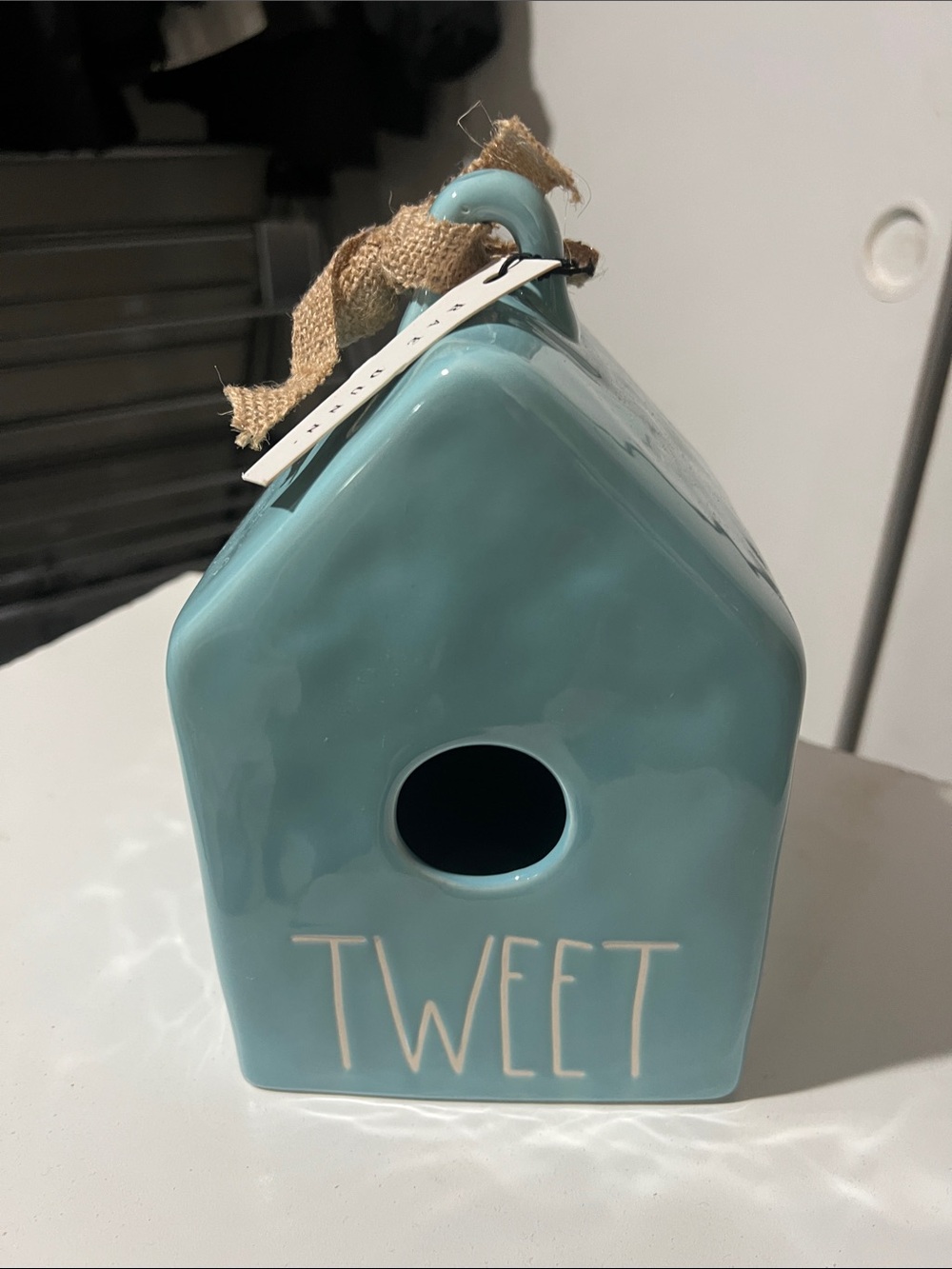 Rae Dunn Ceramic Birdhouse Accent in Light Blue with 'TWEET' Script